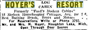 Hoyers Resort (Fords Modern Cabins, Shangri-La Log Cabin Resort, Bentons) - Vintage Ad (newer photo)